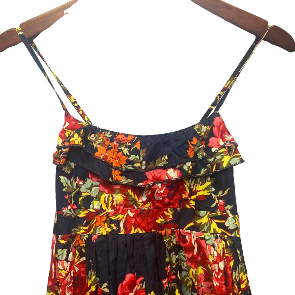 Xhilaration Womens Floral Cotton Sundress Navy Blue Ruffle Spaghetti Strap Small - Picture 3 of 8